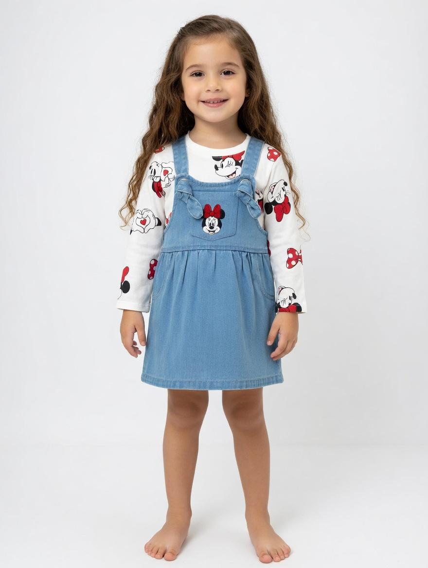 Vestido Overol Denim y Camiseta Minnie Mouse – Conjunto Disney 2 Piezas