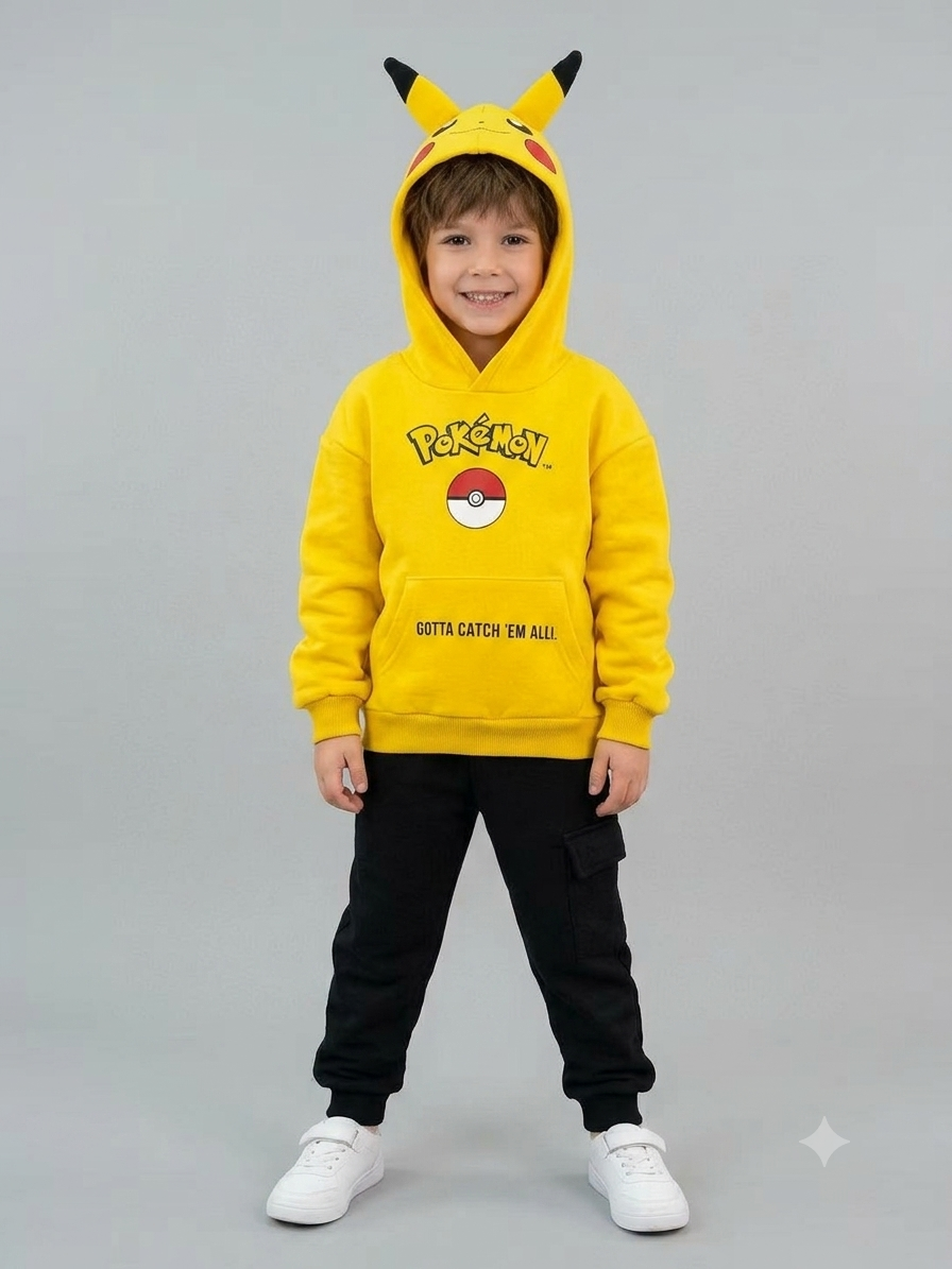Sudadera Infantil Pikachu con Capucha 3D – ¡Atrápalos a Todos!